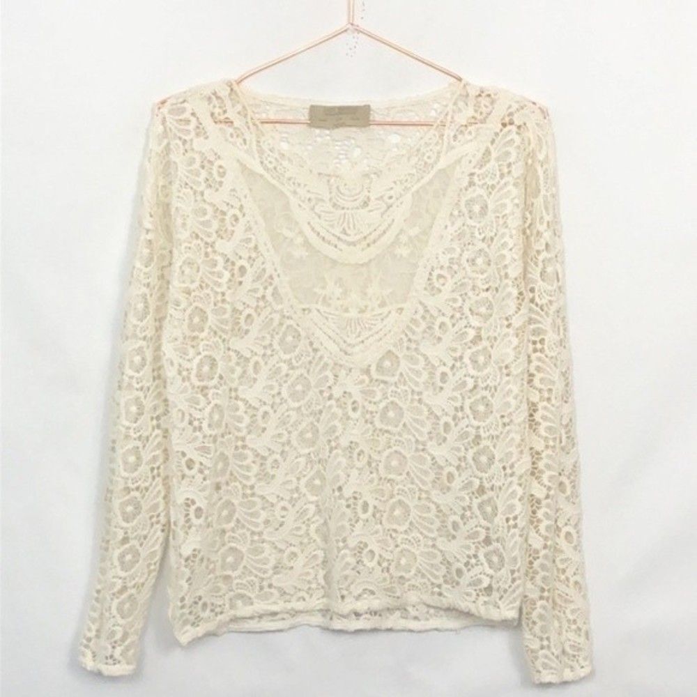 Zara Lace&Doily Sheer White Long Sleeve Top New Condition Medium (T253)